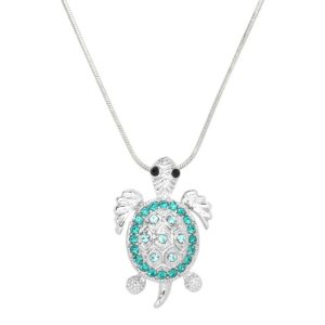 Turtle Necklace White Gold S5 Blue Zircon