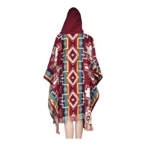 Alpaca Wool Poncho Sacred Chakana Red Style 1