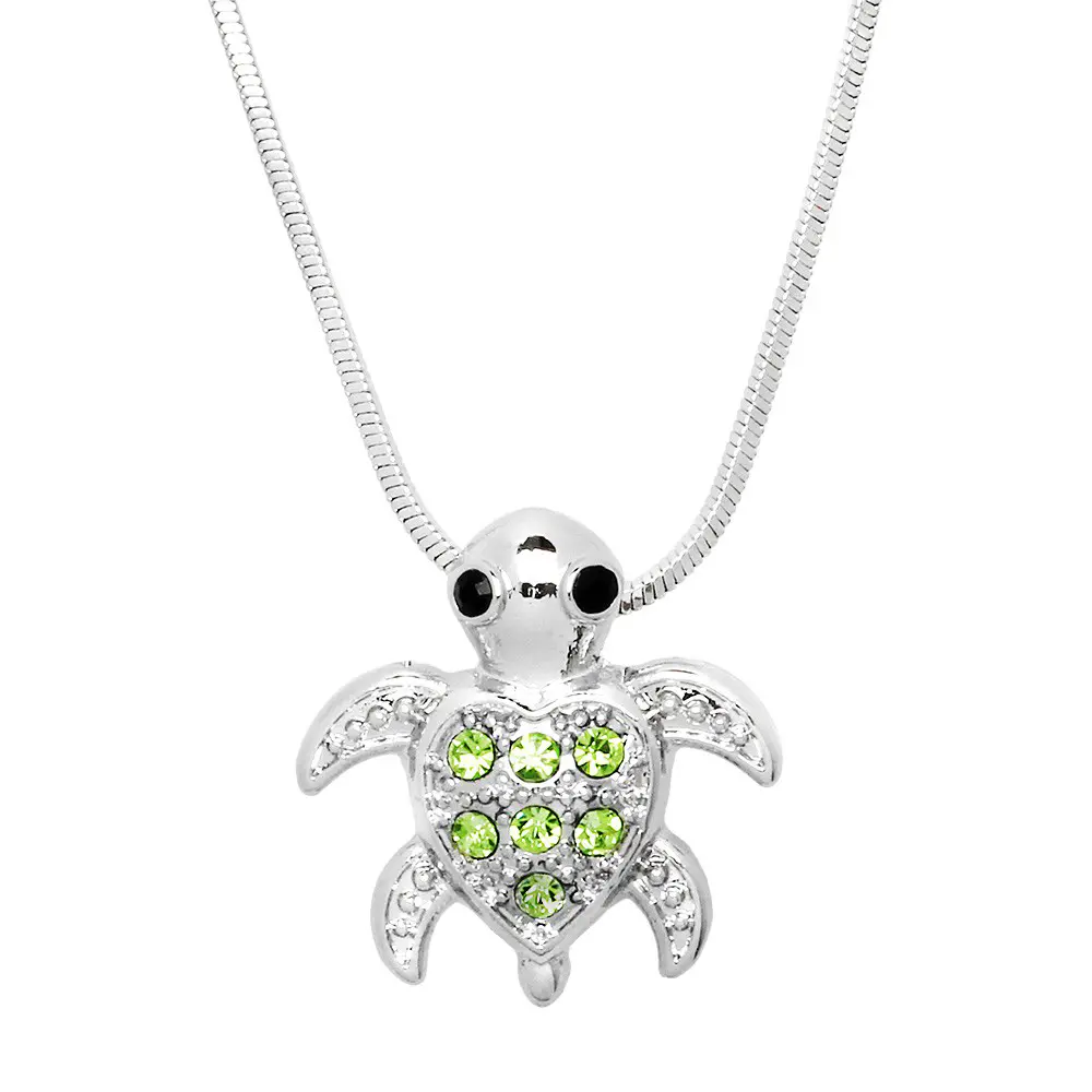 Turtle Necklace White Gold S4 Green