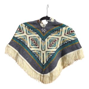 Alpaca Wool Kid's Poncho Grey and White