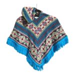 Alpaca Wool Kid's Poncho Blue and Fuchsia