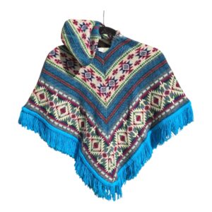 Alpaca Wool Kid's Poncho Blue and Fuchsia
