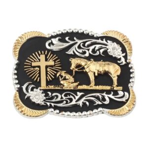 Praying Cowboy Black and Gold Belt Buckle