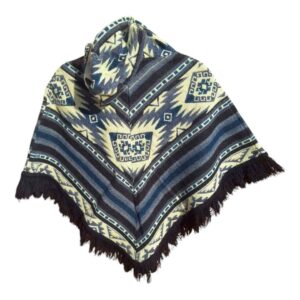 Alpaca Wool Kid's Poncho Light Grey and Black