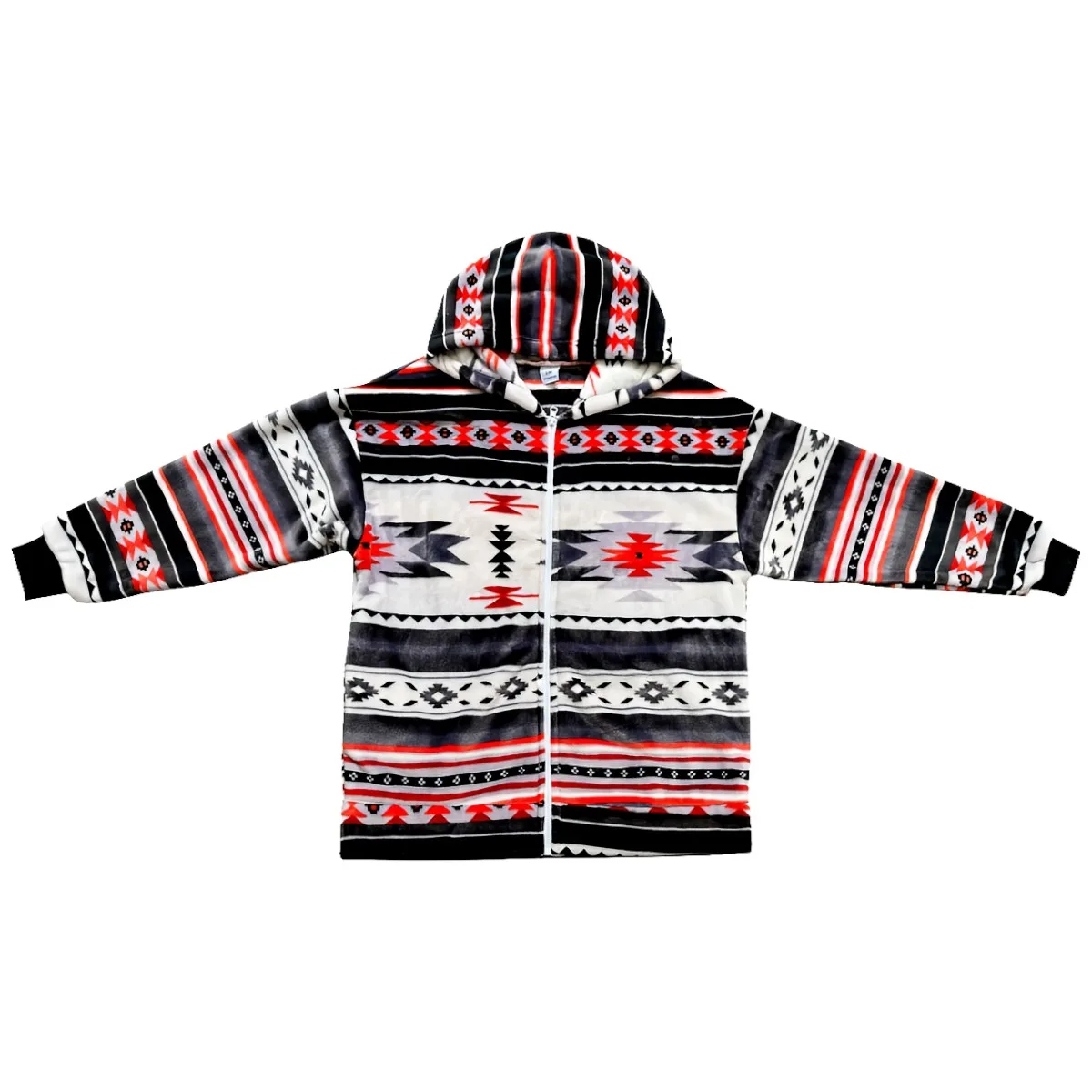 Super Soft Fleece Jacket - Red Black - Native Aztec