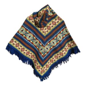 Alpaca Wool Kid's Poncho Burgundy, White and Blue