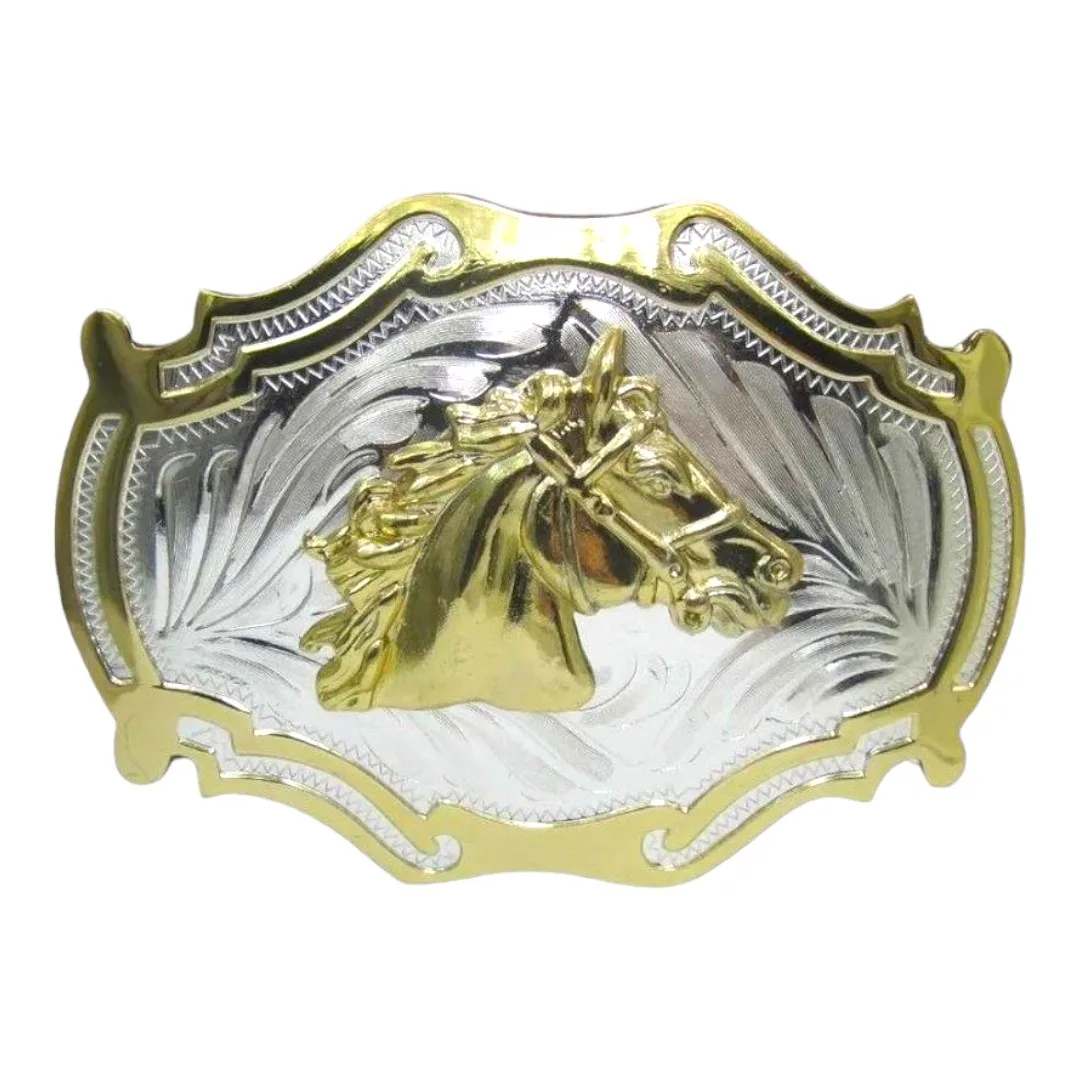 Western Horse Belt Buckle - Silver-Gold