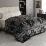 Plush Blanket King Grey, Black And Turquoise