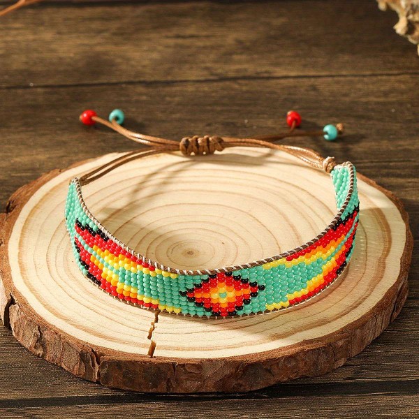 Handmade Miyuki Beaded Bracelets Adjustable Turquoise Yellow Red
