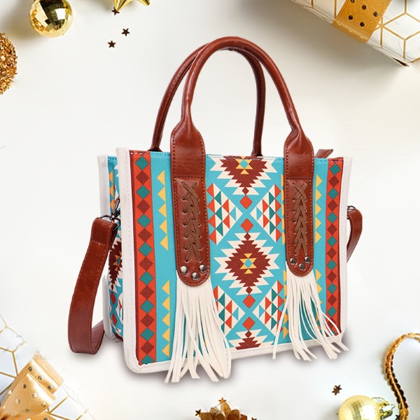Southwestern Cross Body Tote Teal