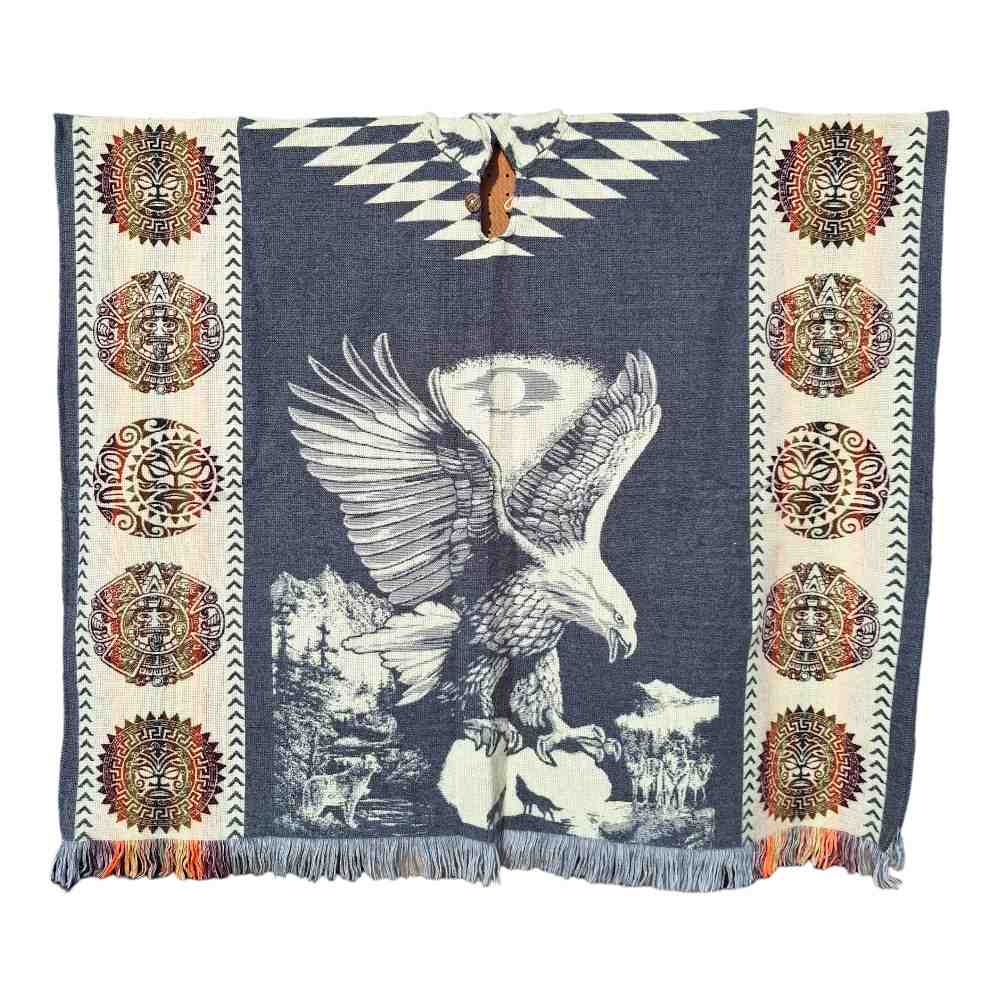 Alpaca Wool Poncho Grey With Eagle Style 1