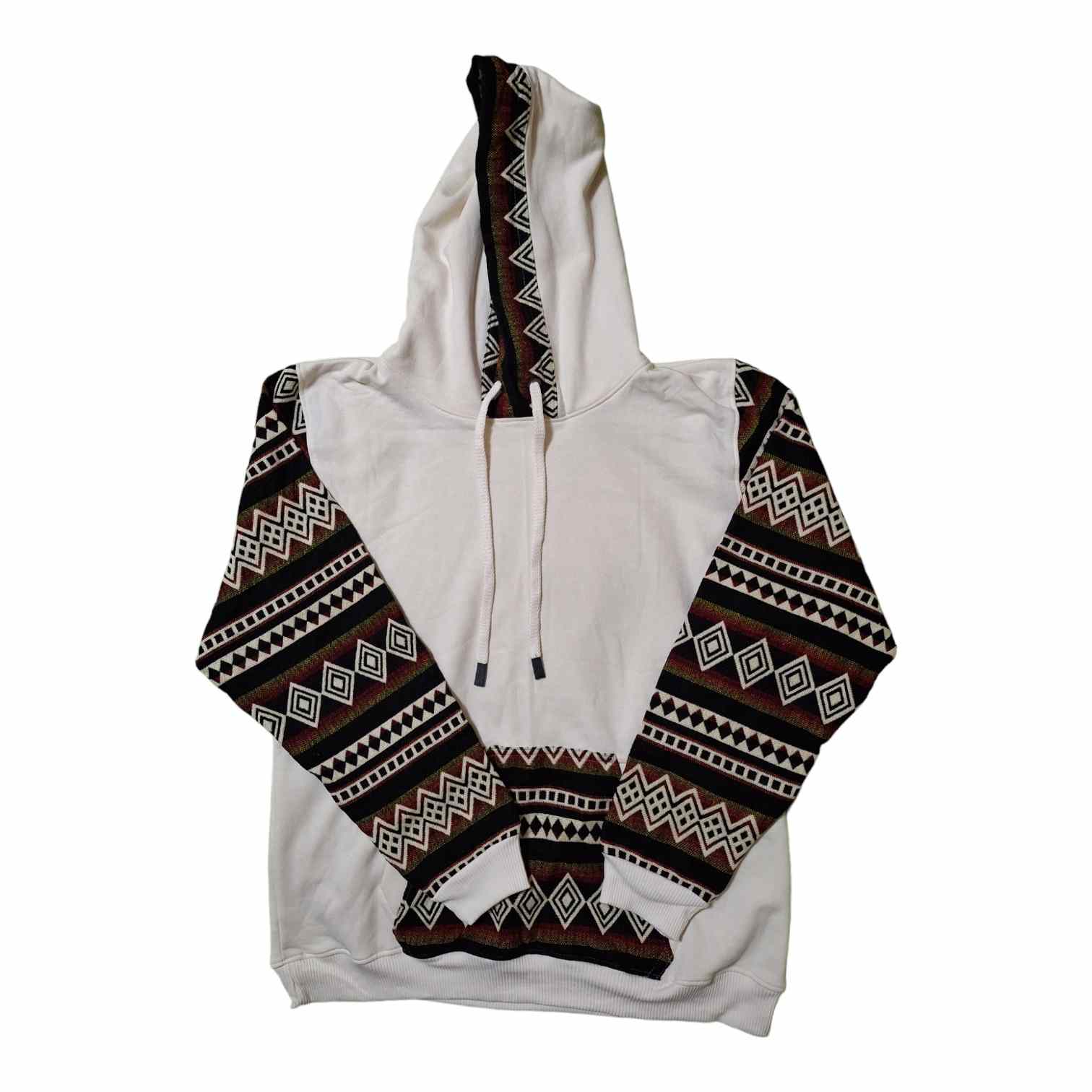 Alpaca Wool Hoodie Native Print with Plain Front White X-Large 2