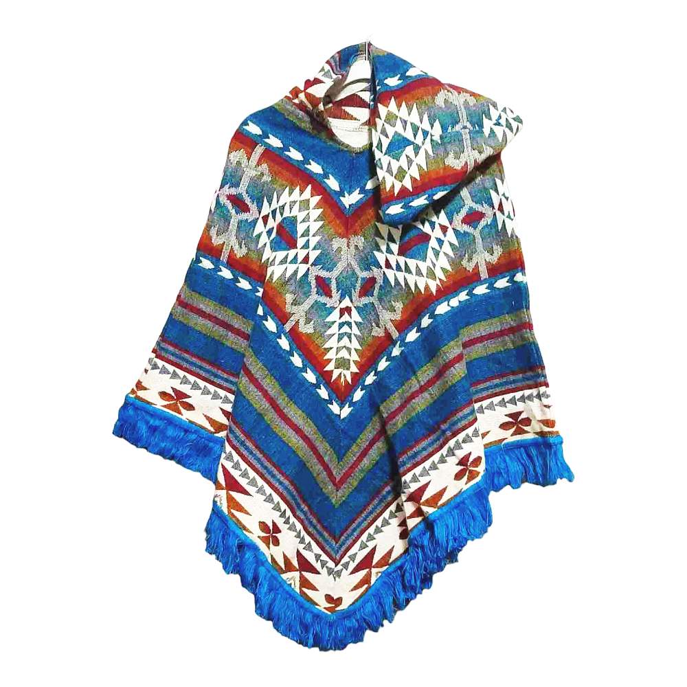 Ecuador Poncho Geometric Diamond Blue Red White