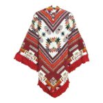 Ecuador Poncho Geometric Diamond Burgundy White Red