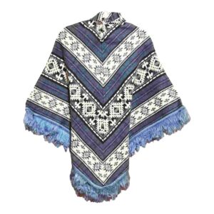 Ecuador Poncho Geometric Diamond Dark Grey White Light Grey