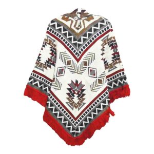 Ecuador Poncho Geometric Diamond White Red Grey 1
