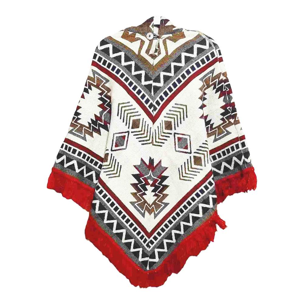 Ecuador Poncho Geometric Diamond White Red Grey 1