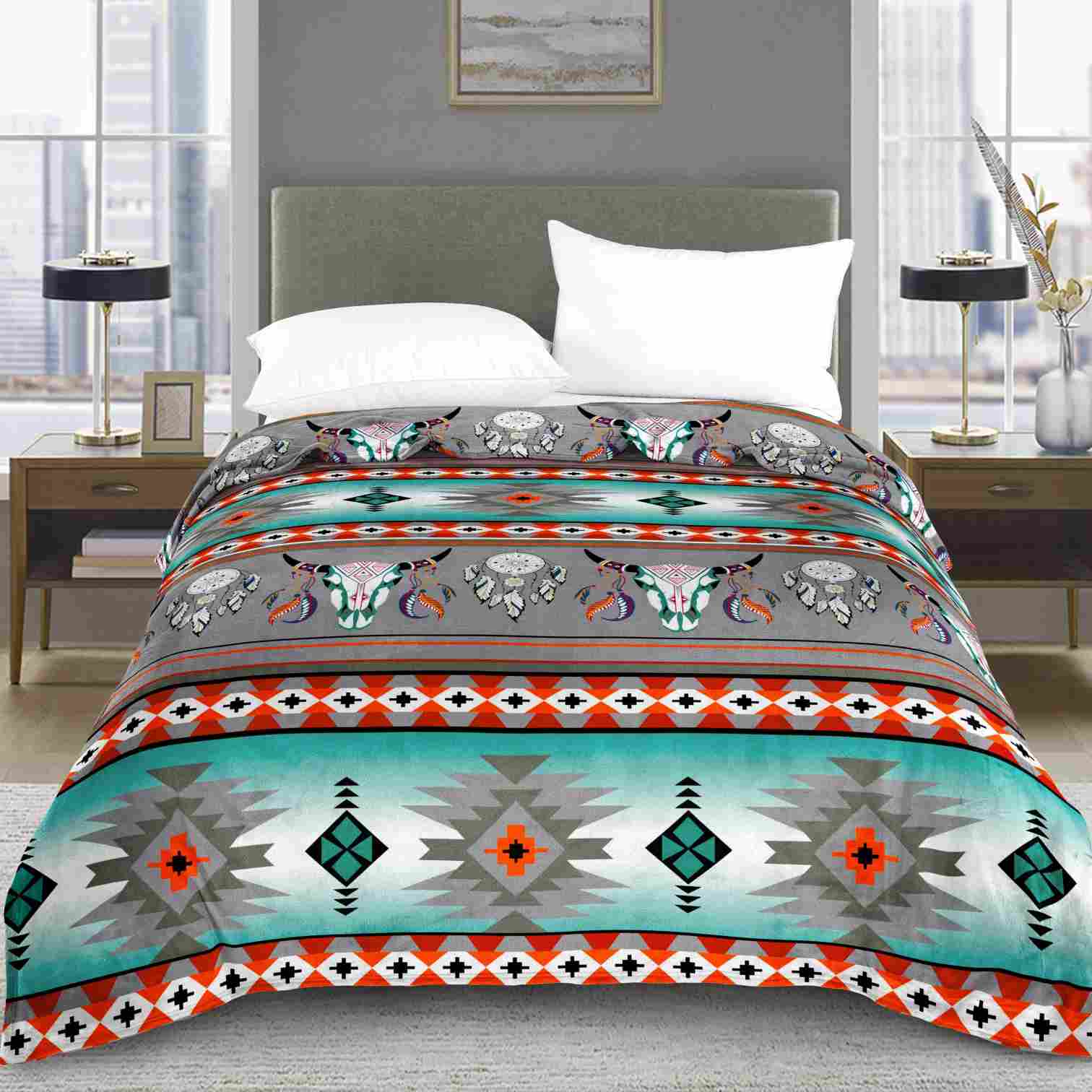 Native Fleece Blanket Green Steer