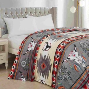 Native Design Fleece Blanket Grey White Steer