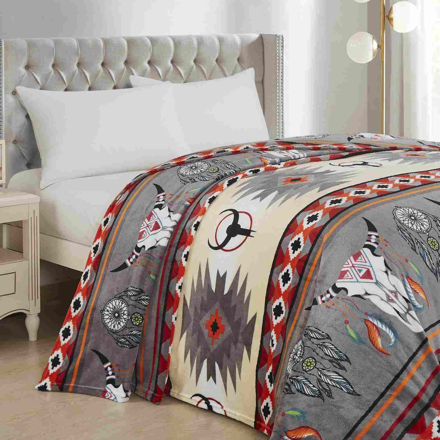 Native Design Fleece Blanket Grey White Steer