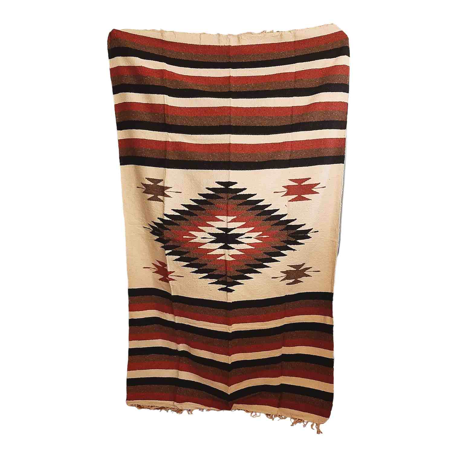 Handloomed Navajo Style Blanket Cream Rust Brown