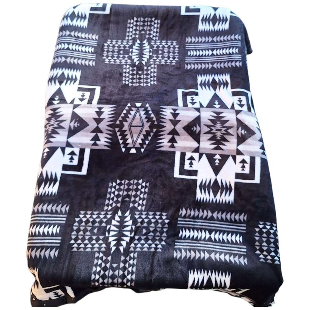 King Size Super Soft Native Aztec Blanket Black White