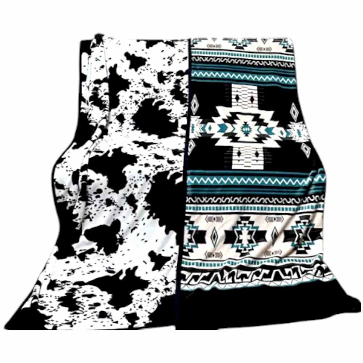 2-Ply Reversible Plush Blanket King Black, Green And Cow Print