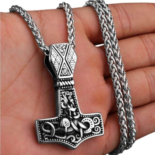 Thor Hammer Stainless Steel Necklace 7 Silver