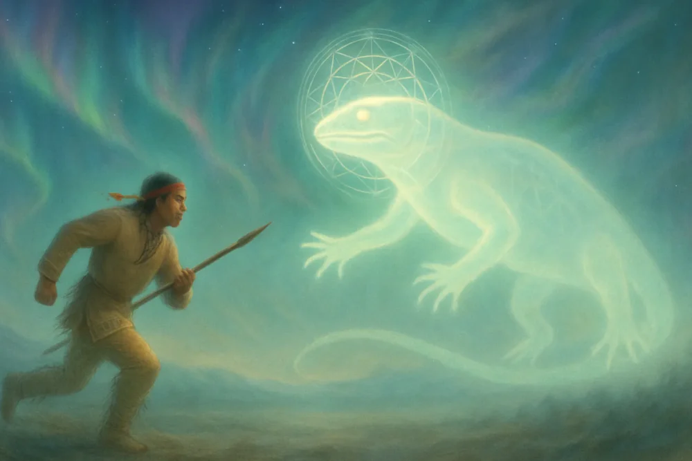 A Man Chased by the Ancient of Lizards