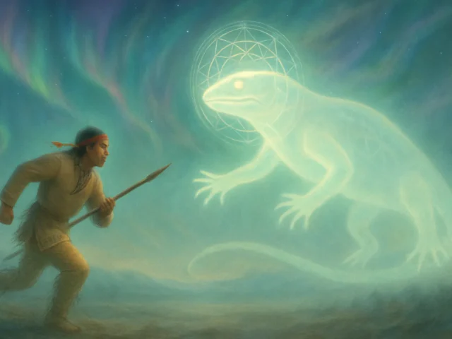 A Man Chased by the Ancient of Lizards