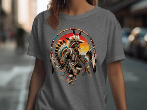 Native American dancer inside dreamcatcher graphic