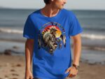 Blue T-shirt with Native American dancer graphic
