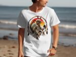 White T-shirt with Native American dancer design