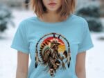 Blue T-shirt with Native American dancer design
