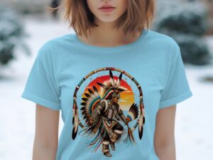 Blue T-shirt with Native American dancer design