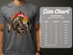 Gray T-shirt with Native dancer design size chart