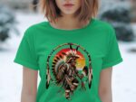 Green T-shirt with Native American dancer design