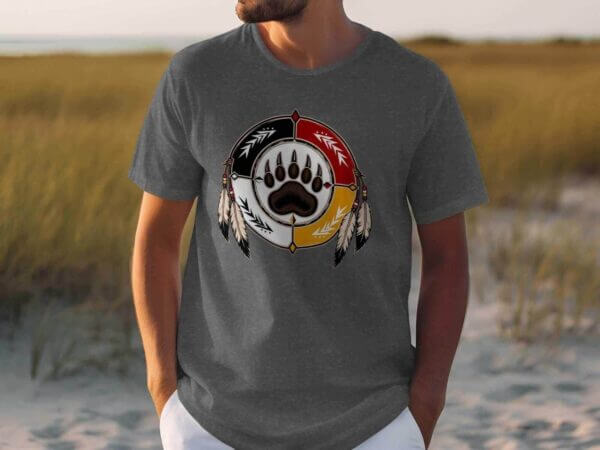 Gray T-shirt with bear paw circle design