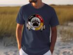 Blue T-shirt with bear paw emblem design