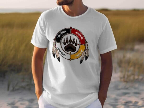 White T-shirt with bear paw emblem design