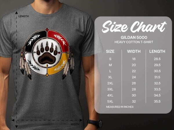 Gildan 5000 T-shirt size chart graphic