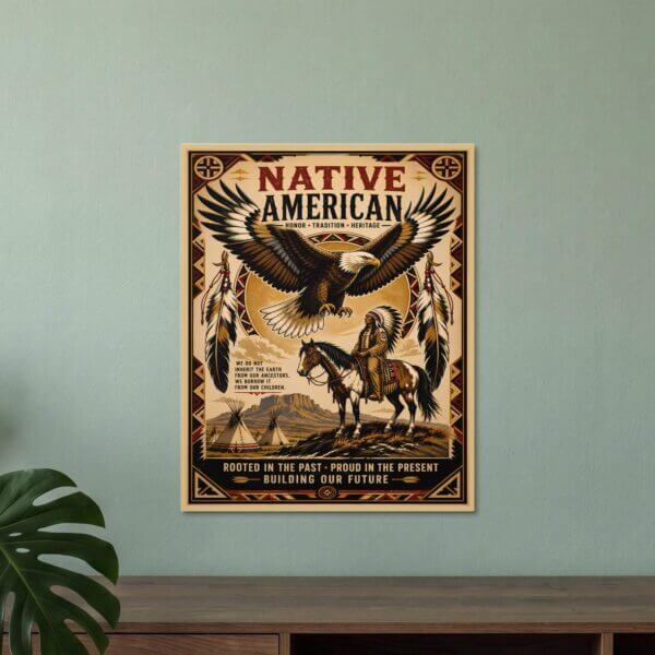 Native American heritage poster with eagle and rider
