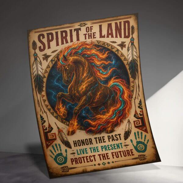 Spirit of the Land poster with fiery horse