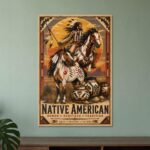 Native American warrior on horseback at sunset