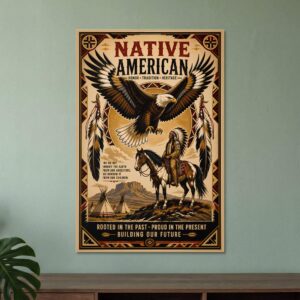 Native American heritage poster with eagle and rider