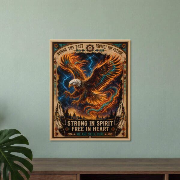 Fiery eagle poster with inspirational Native message