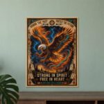 Fiery eagle poster with inspirational Native motifs