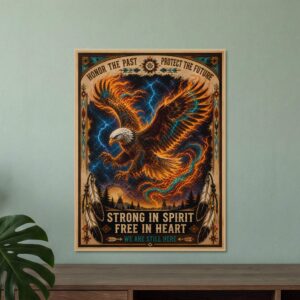 Fiery eagle poster with inspirational Native motifs